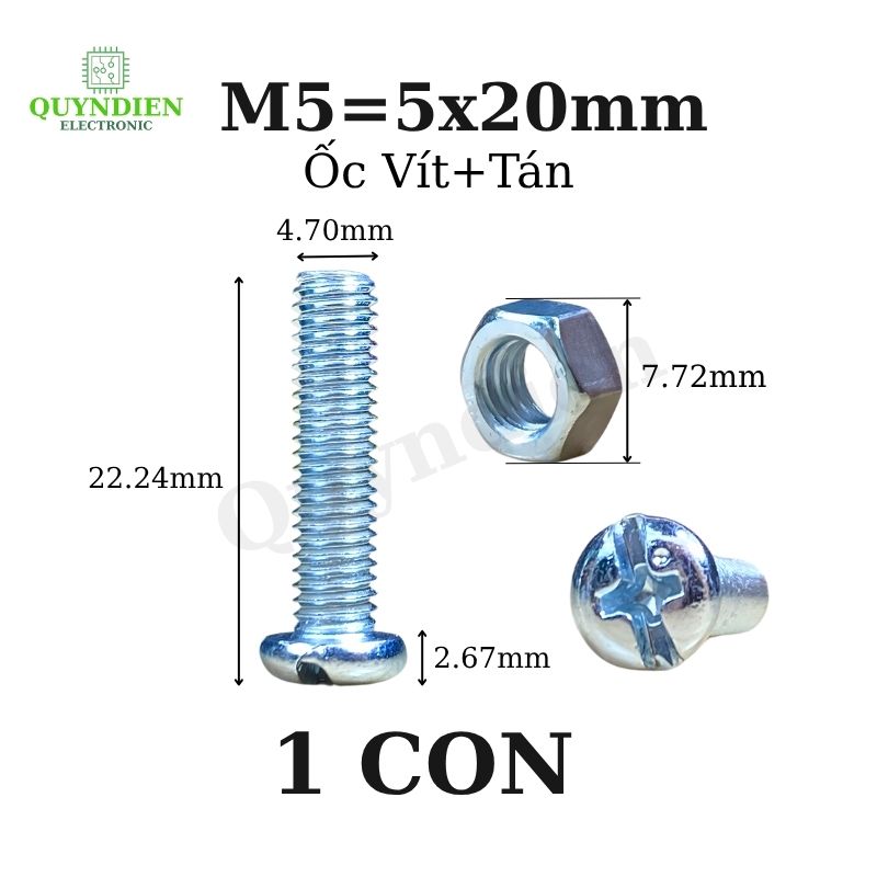 Ốc vít kèm tán M5x20mm túi 100 con