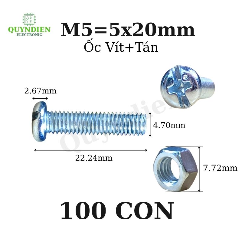 Ốc vít kèm tán M5x20mm túi 100 con