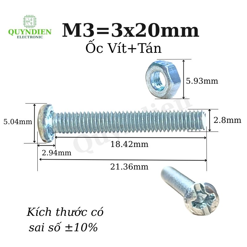 Ốc vít tán M3 3ly dài 2cm (túi 110g ) khoảng 90 - 100 con