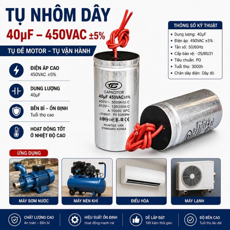 Tụ Nhôm Dây 40uF - 450V
