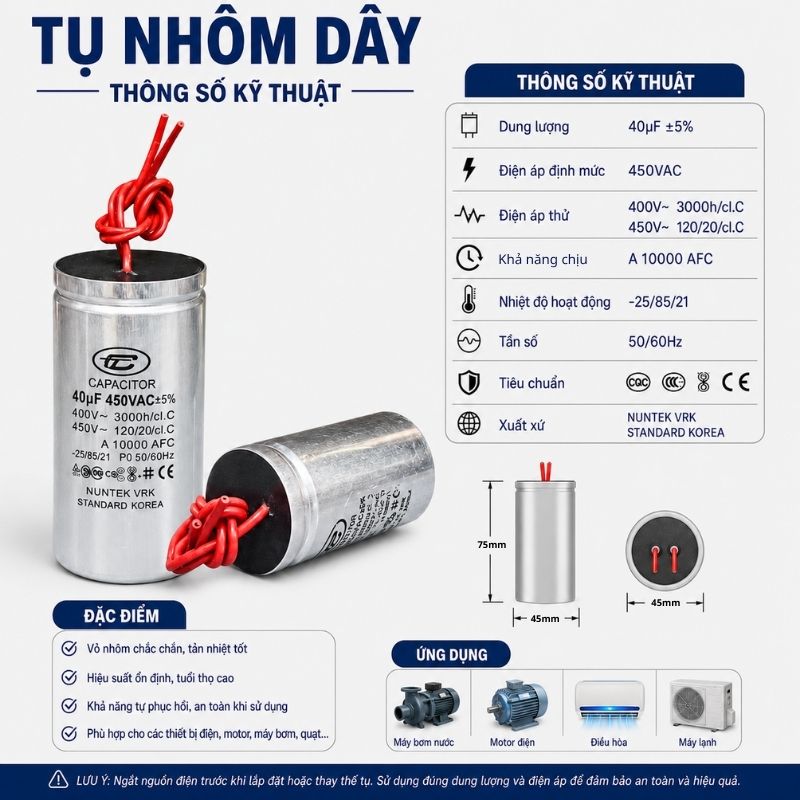 Tụ Nhôm Dây 40uF - 450V