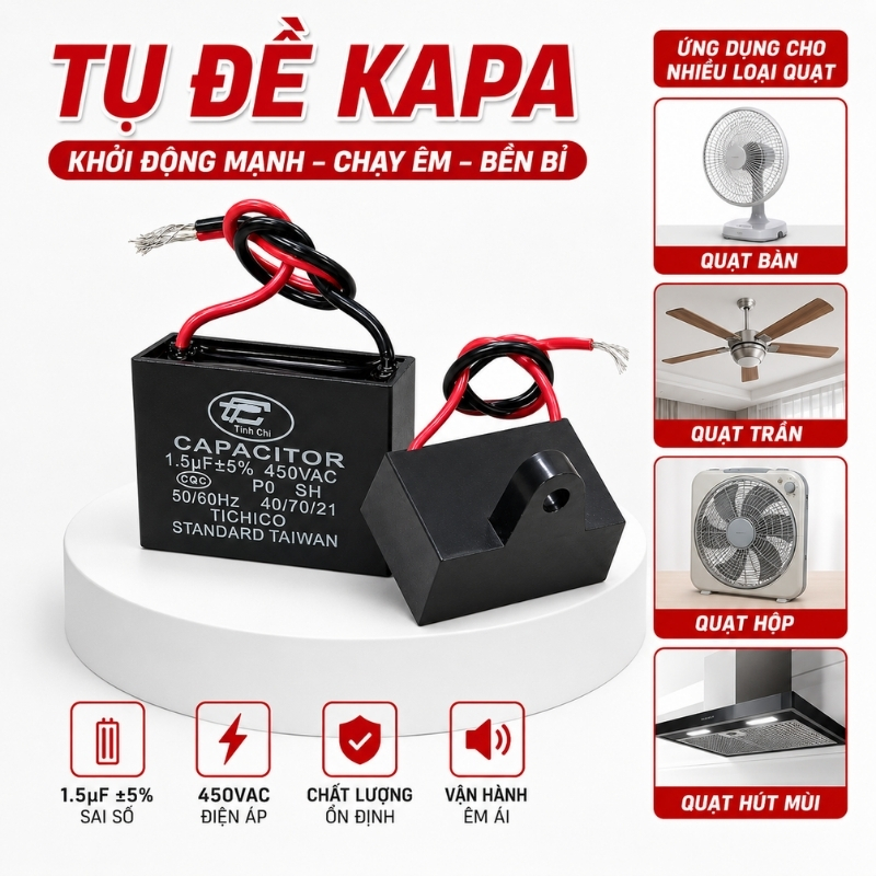 Tụ Đề Kapa Vuông Tinh Chi 1.5uF 450VAC