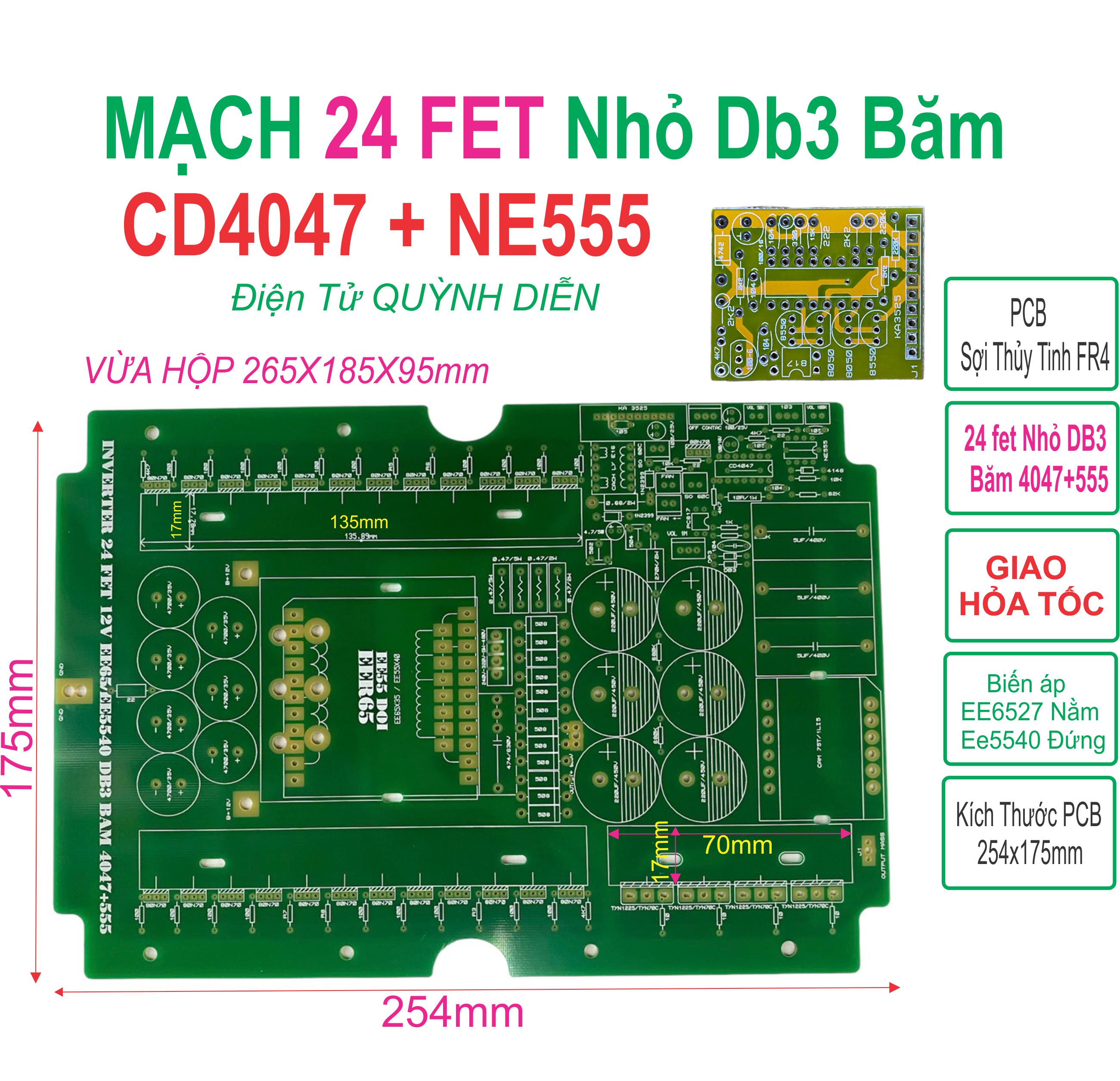 PCB bo mạch kích điện 24 fet Cách ly Băm db3 Nhịp CD4047 + NE555 Phíp FR4