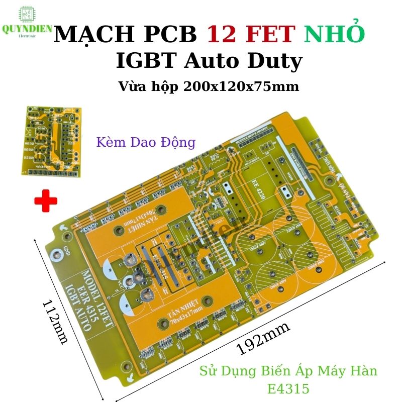 PCB 12 fet cách li băm IGBT Dùng biến áp máy hàn E4315 bo mạch sợi thủy tinh FR4 Kèm Dao động