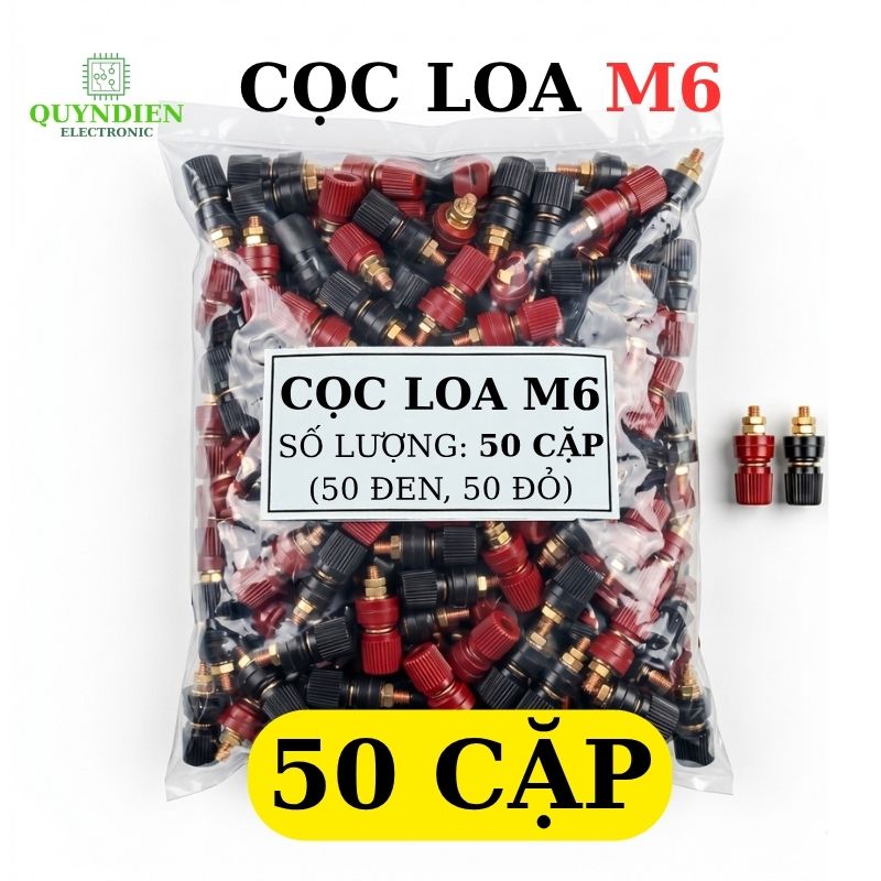 Cặp Jack loa JS333 M6 Cọc Đồng NẮP NHỰA Đỏ Đen trục 6mm