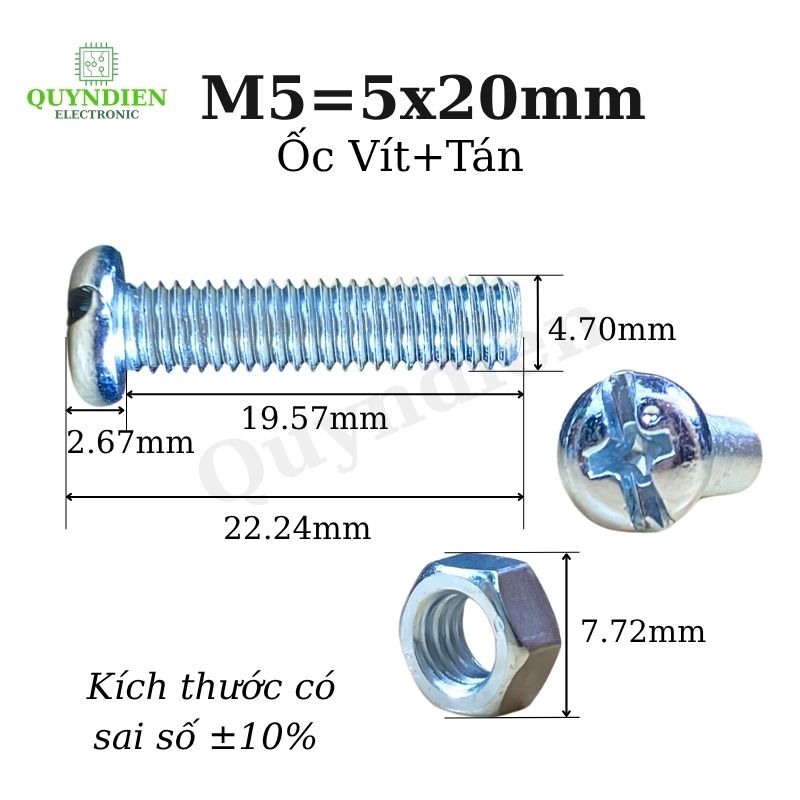 Ốc vít kèm tán M5x20mm túi 100 con