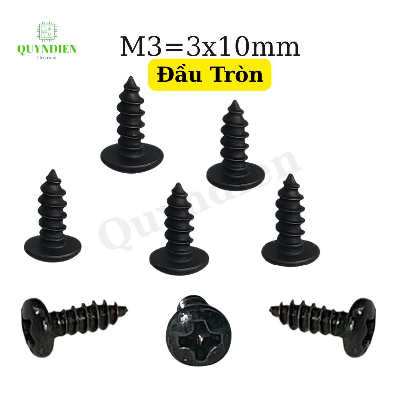 Ốc vít nhọn M3x10mm đầu Tròn dài 10mm - Túi 100 Con