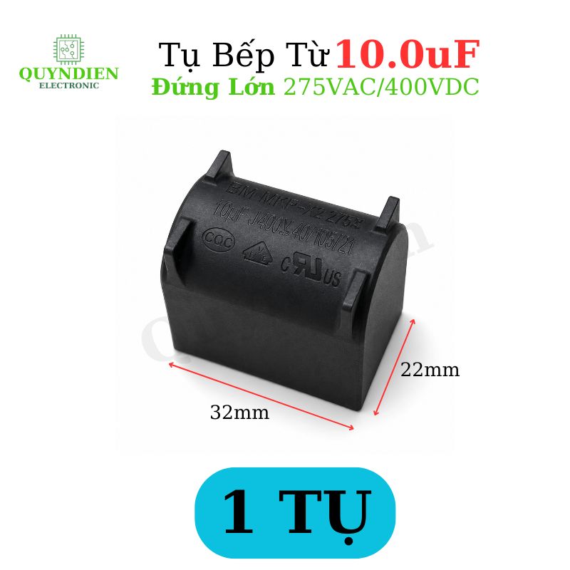 K10 Tụ bếp từ 10uF - 400V Đứng Xát Lớn - VAT - (VT0839) Tụ film 1B610D400-23 (BM 10uF J MKP-X2 275VAC)/ĐEN