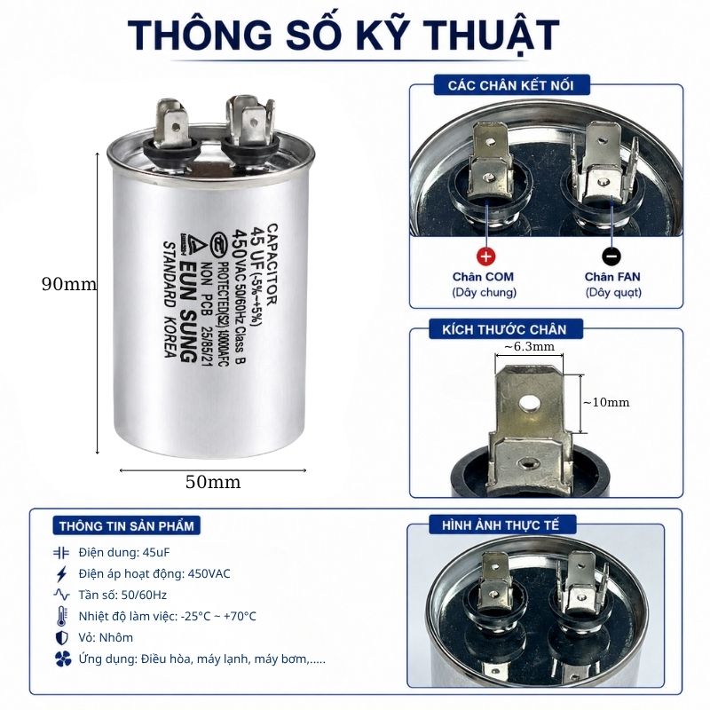Tụ Nhôm Kapa EUN SUNG 45uF 450V