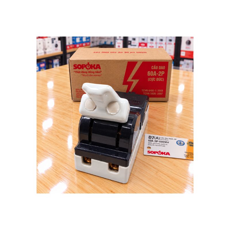 Cầu Dao Đế Sứ 1 Pha 2P 600V Cực Đúc SOPOKA