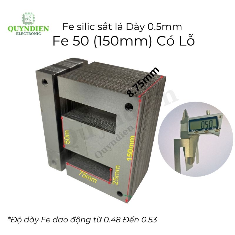 Fe Sắt silic EI lá dầy 0.5mm - 50mm (150mm) có lỗ