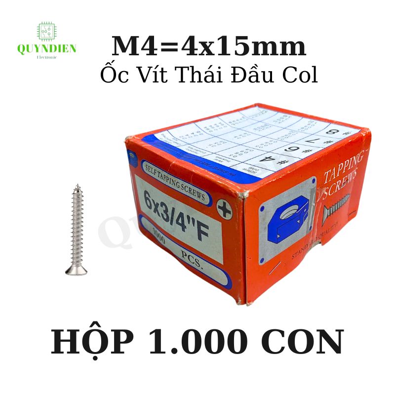 Ốc vít Thái M4x15mm ren xoắn đầu Col dài 15mm - 1.000 Con