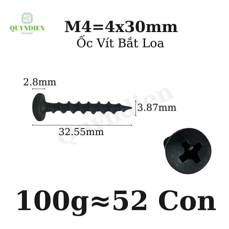 Ốc Vít Nhọn M4x30 Bắt Thùng Loa Ren Thưa Taiwan dài 30mm-Túi 100g