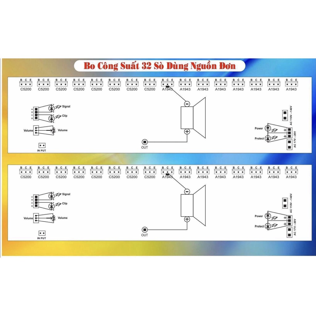 Mạch công suất nguồn đơn 24 Sò liền nguồn 105V - 140V, Phíp FR4