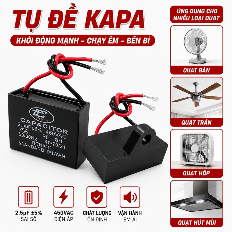 Tụ Đề Kapa Vuông Tinh Chi 2.5uF 450VAC