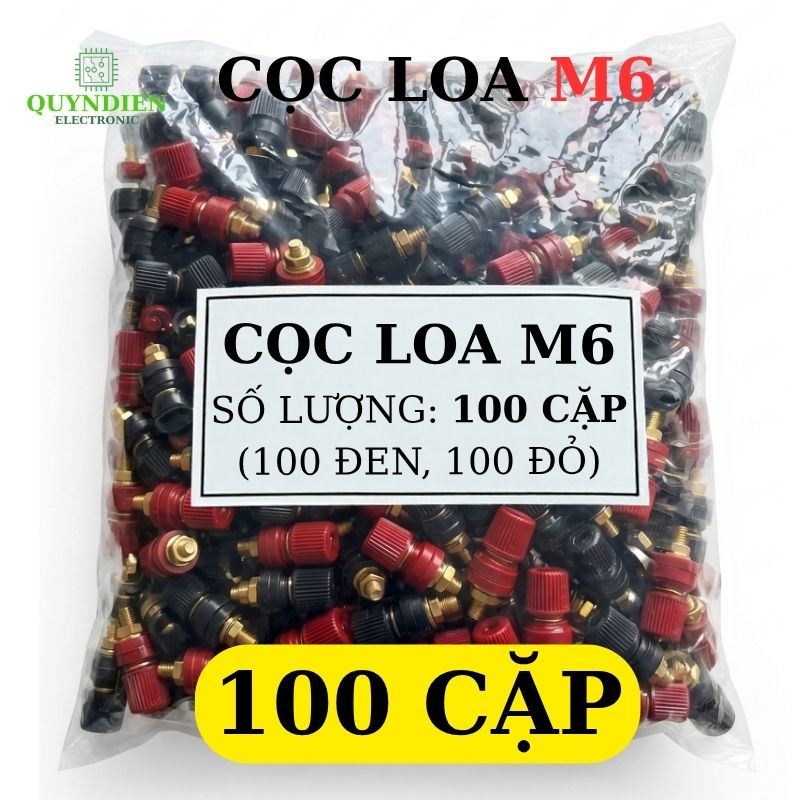 Cặp Jack loa JS333 M6 Cọc Đồng NẮP NHỰA Đỏ Đen trục 6mm