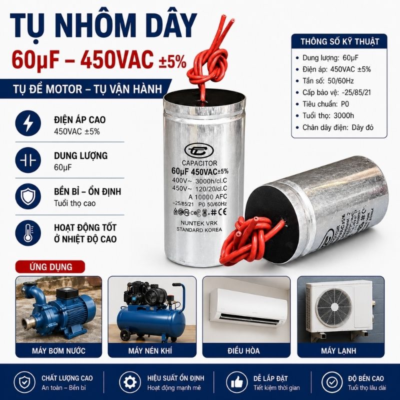 Tụ Nhôm Dây 60uF - 450V