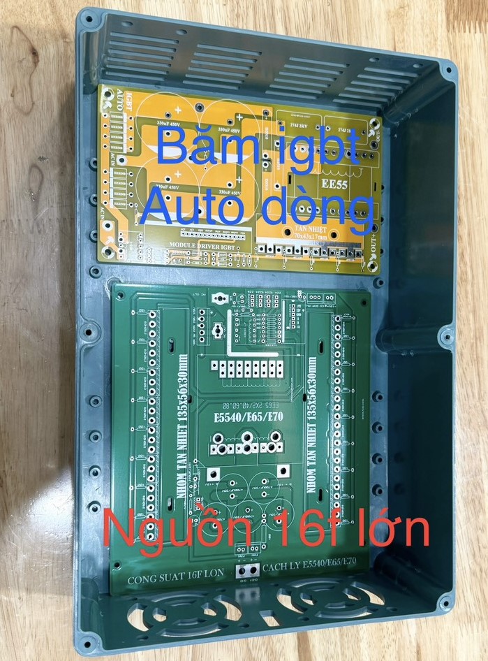 PCB mạch nguồn 16 fet lớn biến áp E65/E70 nằm, công suất INVERTER DC12V (chưa có Dao Động )