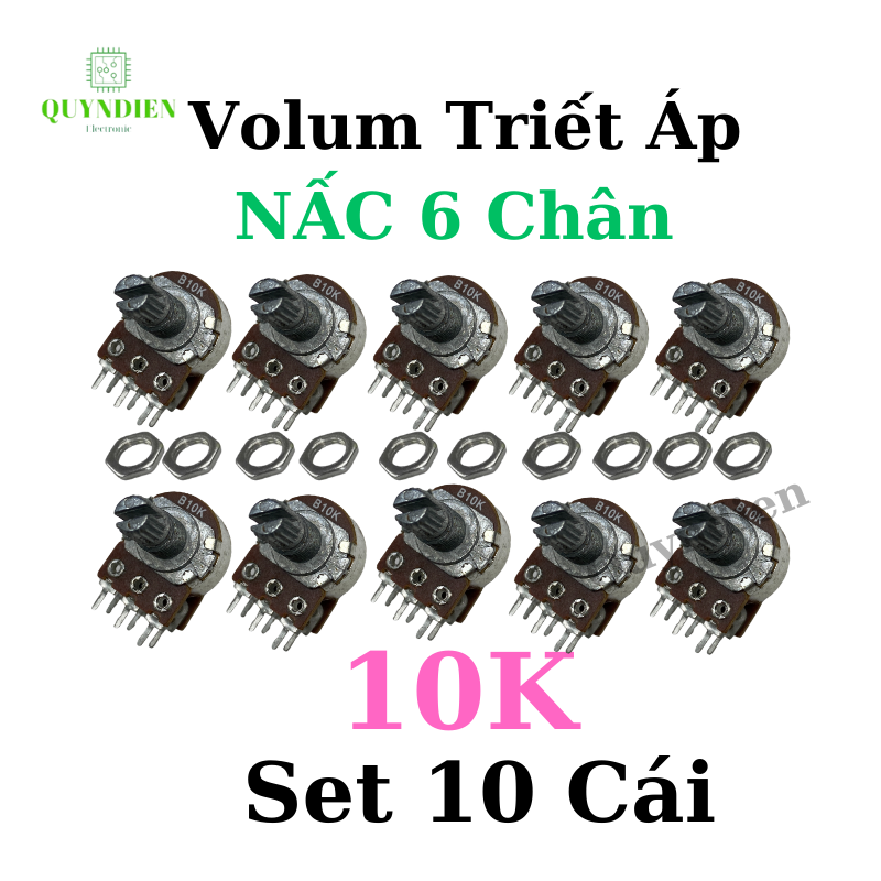 Biến trở Volum Nấc - khía, triết áp Đôi  6 Chân B10K