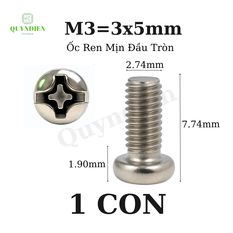 Ốc Ren Mịn Đầu Tròn OT M3=3x5mm