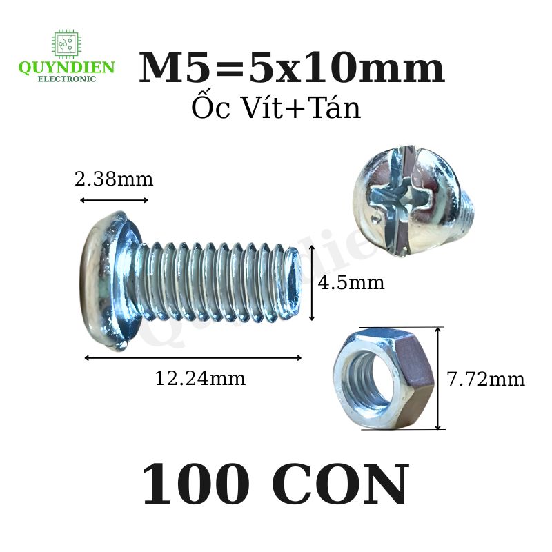 Ốc vít kèm tán M5x10mm túi 100 con