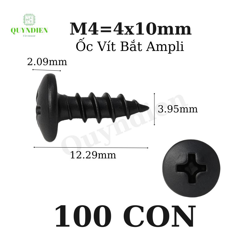 Ốc vít nhọn M4x10mm đầu tròn dài 10mm - 100 Con