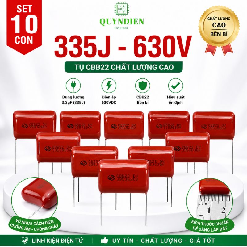 Tụ kẹo Nâu đỏ CBB22 335J 630V