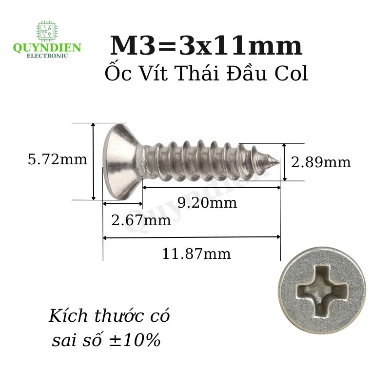 Ốc Vít Thái Ren Xoắn Đầu Col M3x11mm