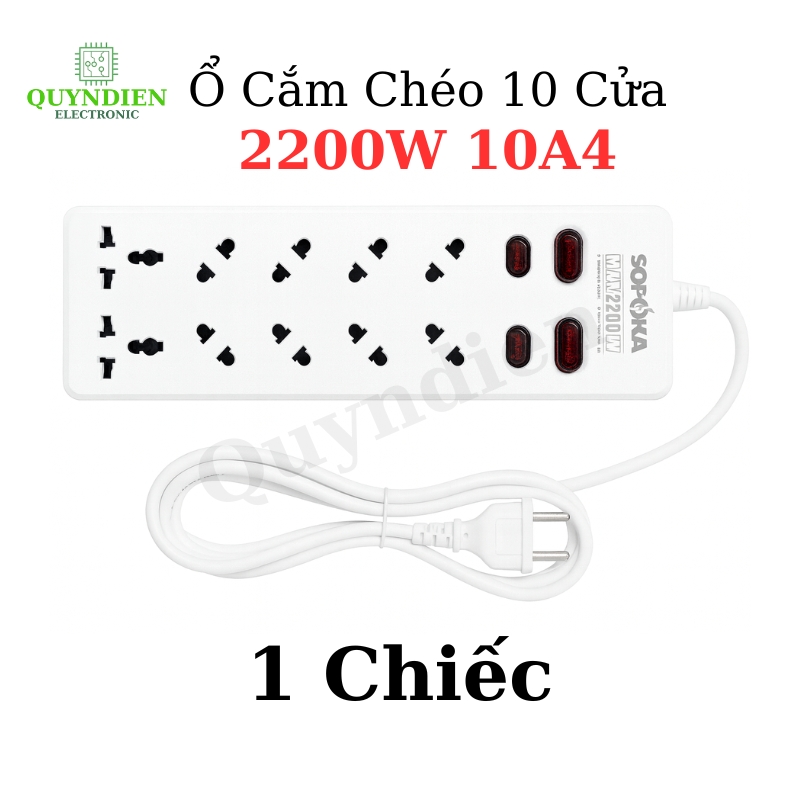 Ổ Cắm Chéo 10 Cửa 2200W 10A4 2 Nút Nguồn Siêu Bền Chống Cháy Chịu Nhiệt