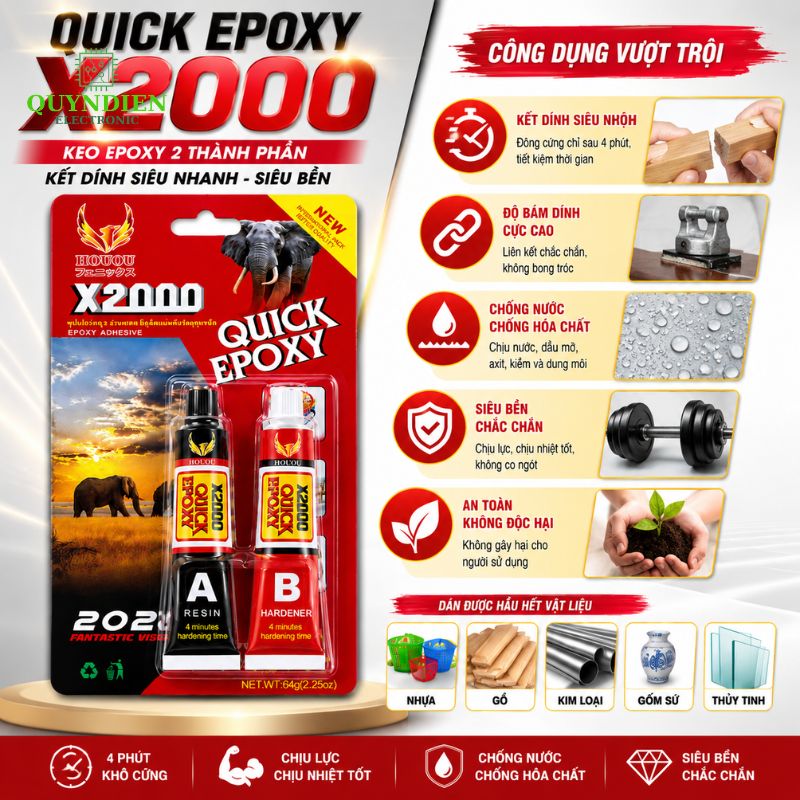 Keo AB Thái Lan X2000 Quick Epoxy - 1 Vĩ