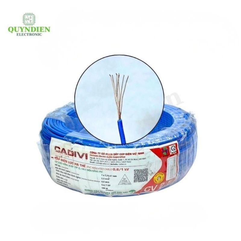 Dây Điện Cadivi Dây Đơn Lõi 7 Sợi CV2.5 - Cuộn 1 Mét