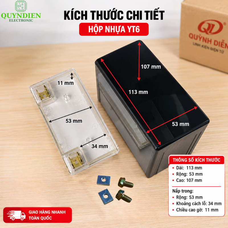 Vỏ Bình Xe Máy YT6 Cọc Vuông Nắp Trong, Dùng Cho Dream Wave Alpha Sirius