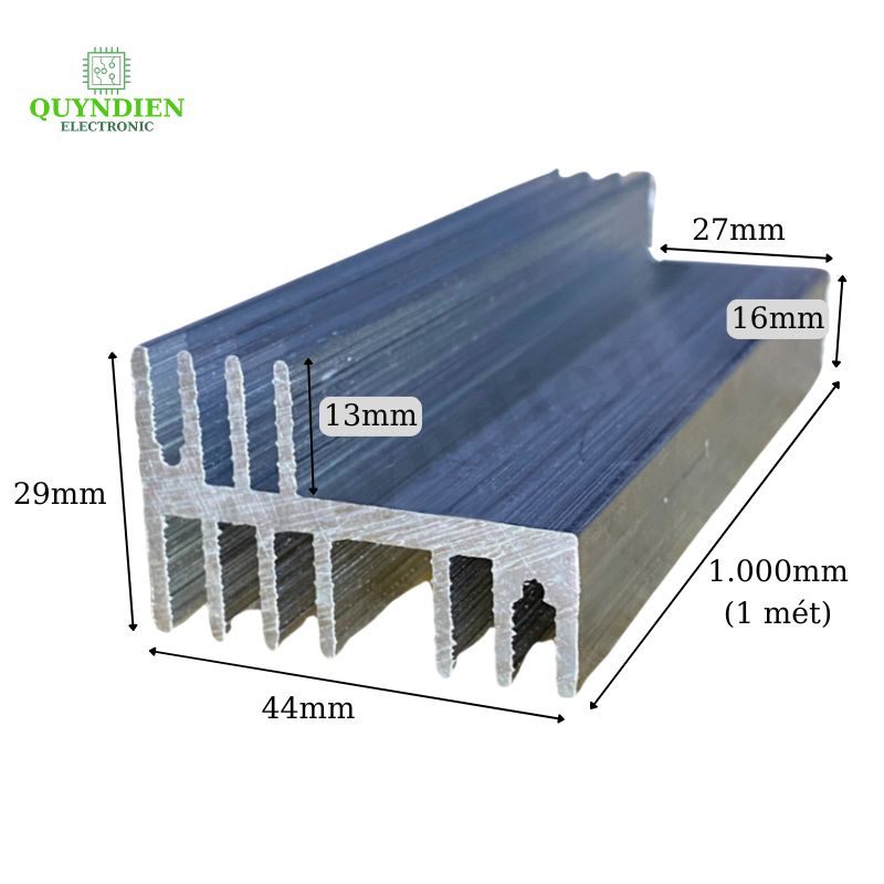 Nhôm tản nhiệt 2 tầng 7 cánh dài 1 mét - 1000x44x29mm