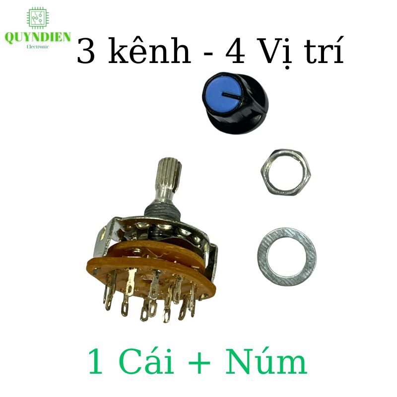 Công Tắc Xoay Kênh 3 kênh 4 vị trí có kèm tán & núm nhựa