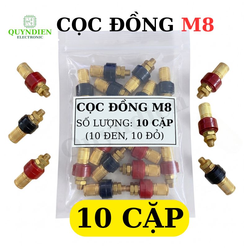 Cọc Đồng M8 NẮP ĐỒNG Đỏ Đen 200A