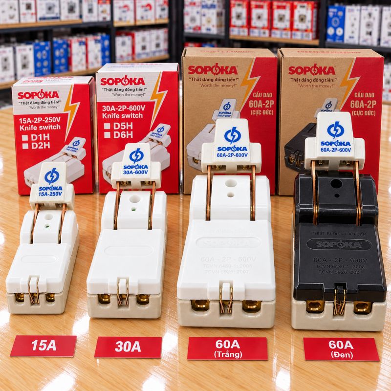 Cầu Dao Đế Sứ 1 Pha 2P 600V Cực Đúc SOPOKA