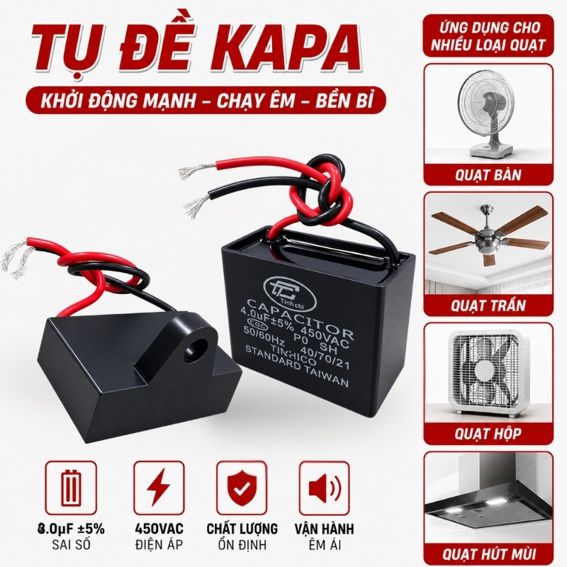 Tụ Đề Kapa Vuông Tinh Chi 4uF 450VAC