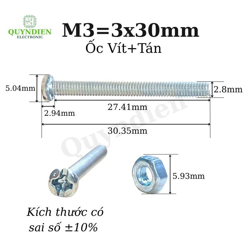 Ốc vít tán M3 3ly dài 3cm ( túi 150g = khoảng 90- 100 con