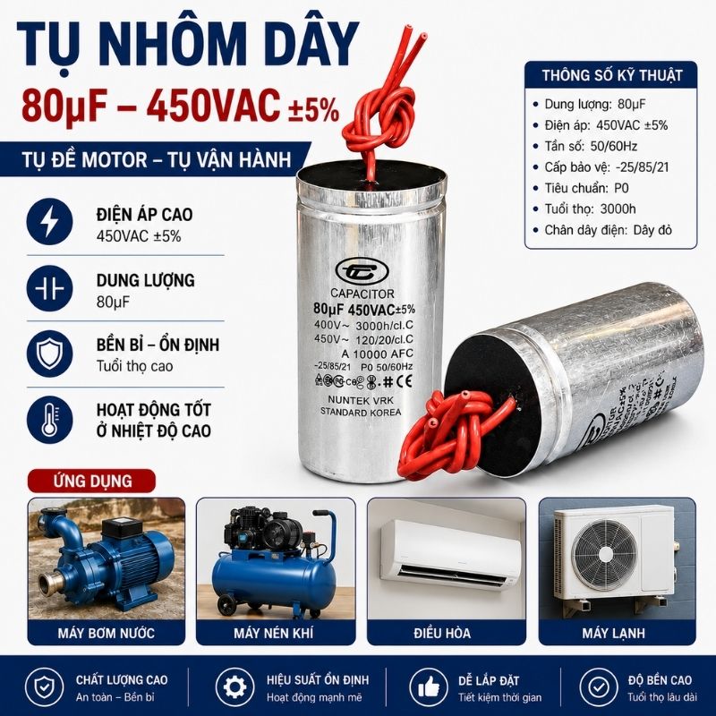Tụ Nhôm Dây 80uF - 450V