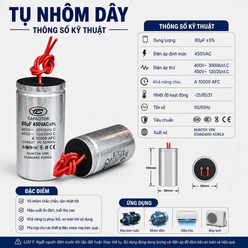 Tụ Nhôm Dây 80uF - 450V