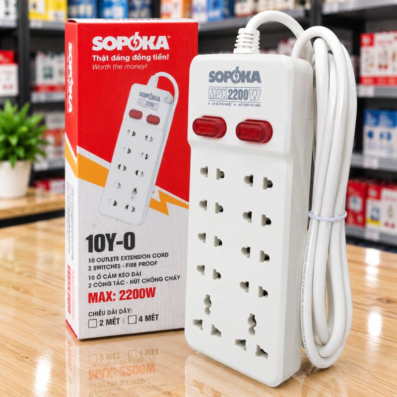 Ổ cắm lõi sứ chống cháy Con tắc 10 cửa 2200W