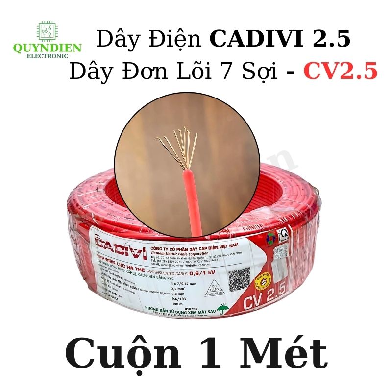 Dây Điện Cadivi 2.5 – Dây Đơn Lõi 7 Sợi CV2.5 – Dây Cáp Điện, Dây Tiếp Địa, Dây Chống Sét (CUỘN 1 MÉT)