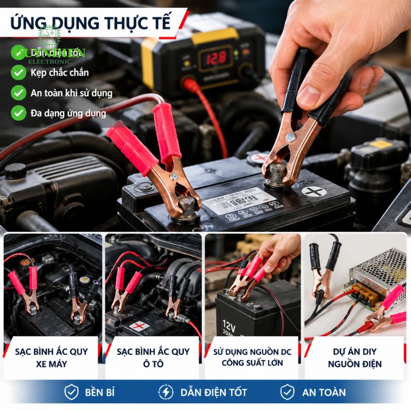Kẹp Bình Ắc Quy 75A Mạ Đồng Đỏ Đen
