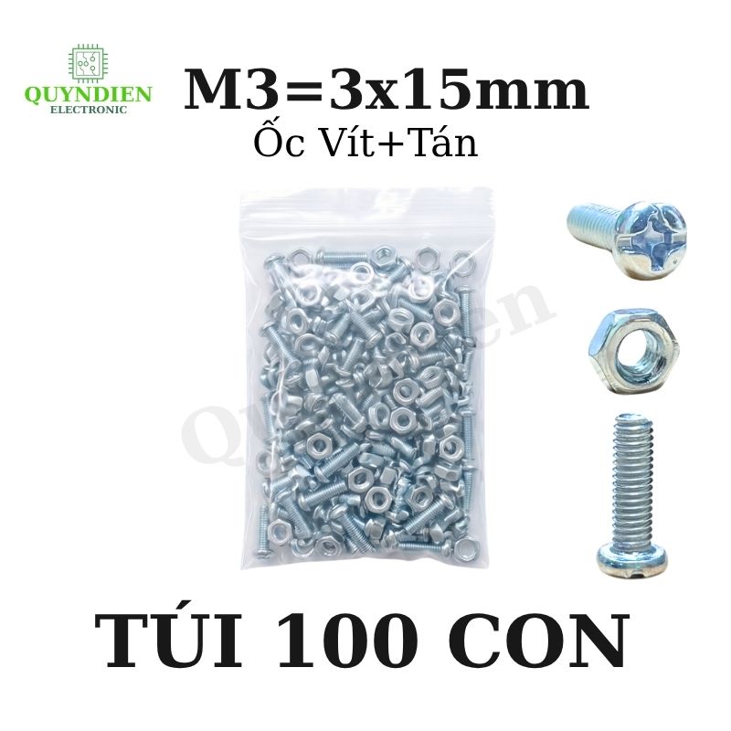Ốc Vít Tán M3x15mm - Túi 100 Con