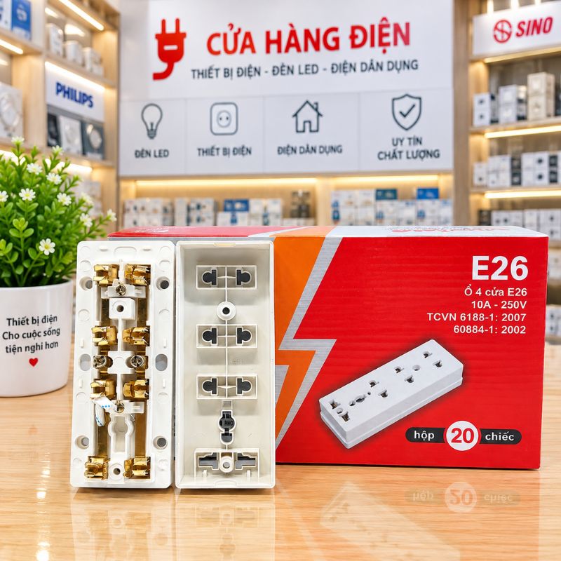 Ổ Cắm Điện 4 Cửa Công Suất 2200W E26