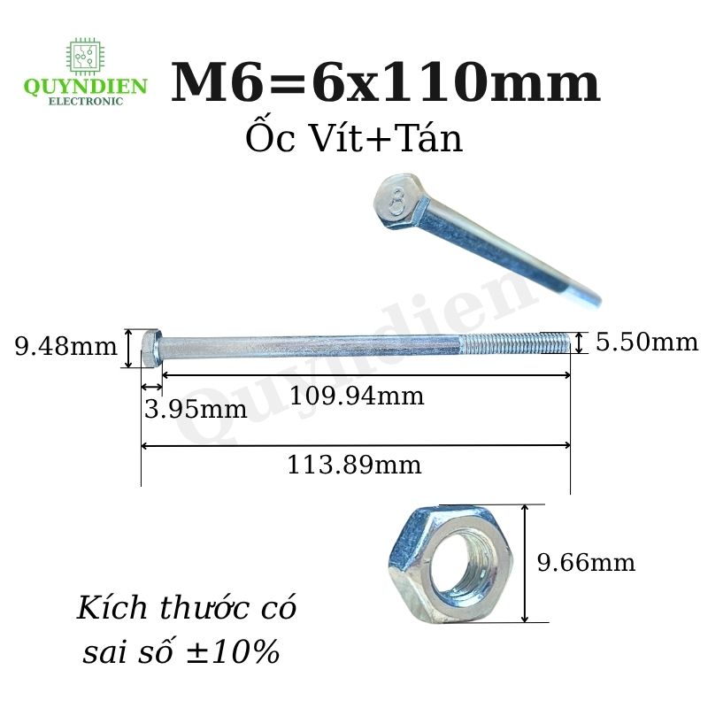 Ốc Vít M6x110mm Có Kèm Tán