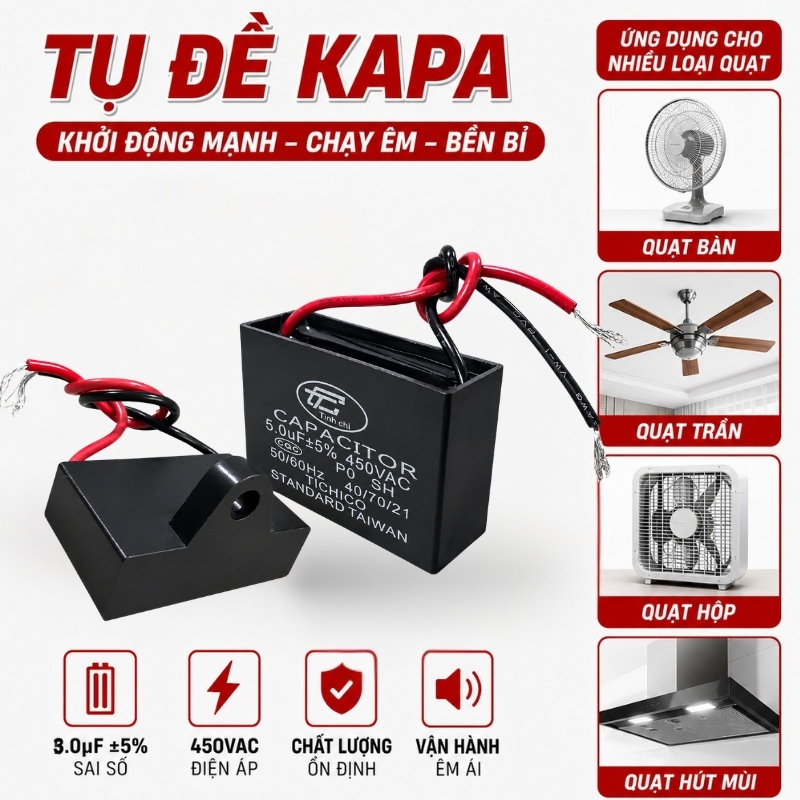 Tụ Đề Kapa Vuông Tinh Chi 5uF 450VAC