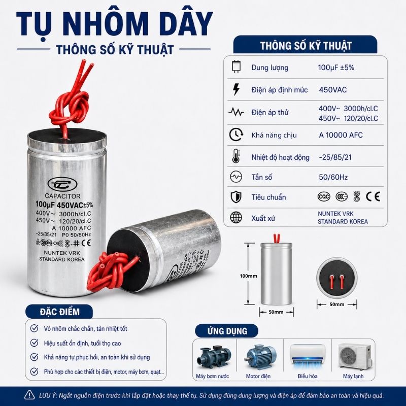 Tụ Nhôm Dây 100uF - 450V
