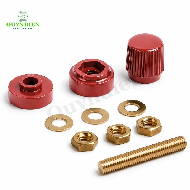 Cặp Jack loa JS333 M6 Cọc Đồng NẮP NHỰA Đỏ Đen trục 6mm