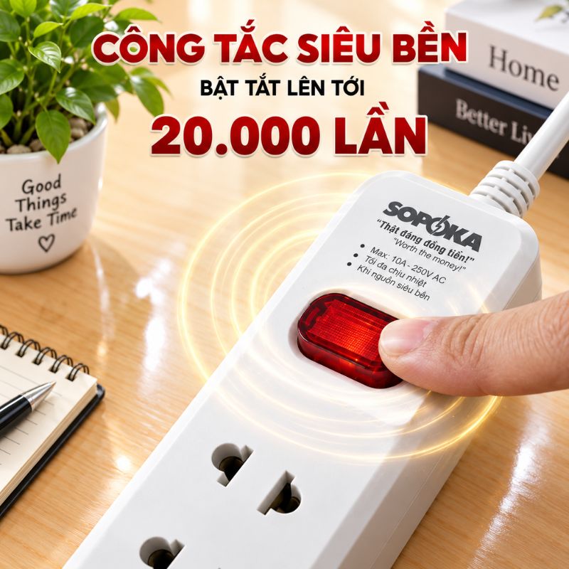 Ổ cắm 10 Cửa Chéo Con tắc 2200W
